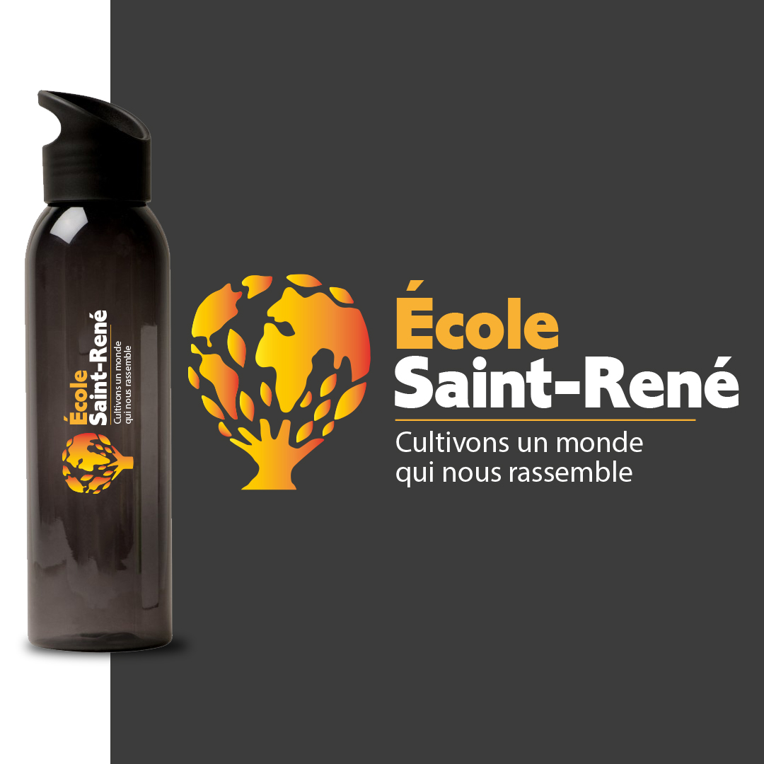 Logo École Saint-René et logo sur bouteille
